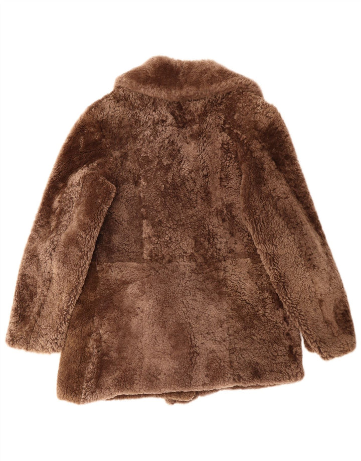 Anfor Womens Double Breasted Shearling Jacket IT 44 Medium Brown