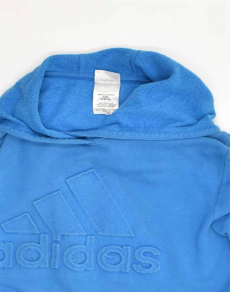 ADIDAS Girls Graphic Hoodie Jumper 14-15 Years Large  Blue Cotton | Vintage Adidas | Thrift | Second-Hand Adidas | Used Clothing | Messina Hembry 