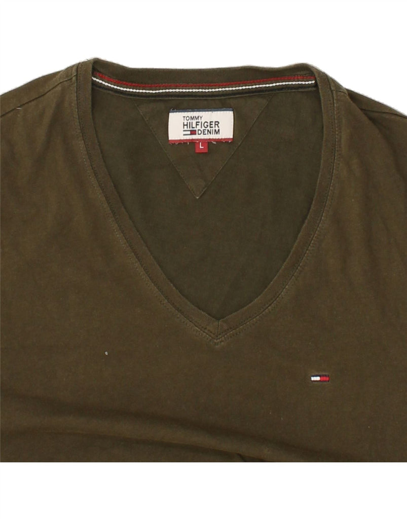 TOMMY HILFIGER Womens T-Shirt Top UK 16 Large Khaki Cotton | Vintage Tommy Hilfiger | Thrift | Second-Hand Tommy Hilfiger | Used Clothing | Messina Hembry 