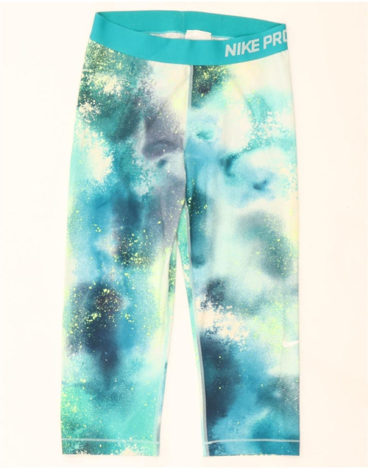 NIKE Womens Graphic Capri Leggings UK 14 Medium  Blue Tie Dye Polyester Vintage Nike and Second-Hand Nike from Messina Hembry 
