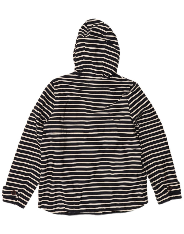 JOULES Womens Hooded Rain Jacket UK 14 Medium Navy Blue Striped Cotton