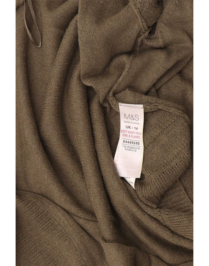 Marks & Spencer Womens Short Sleeve Cardigan Sweater UK 14 Medium Khaki