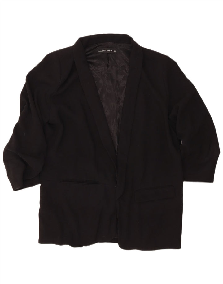 ZARA Womens 3/4 Sleeve Open Blazer Jacket UK 18 XL Black