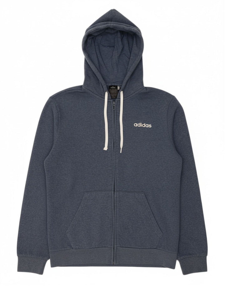 ADIDAS Mens Graphic Zip Hoodie Sweater Medium Navy Blue Cotton