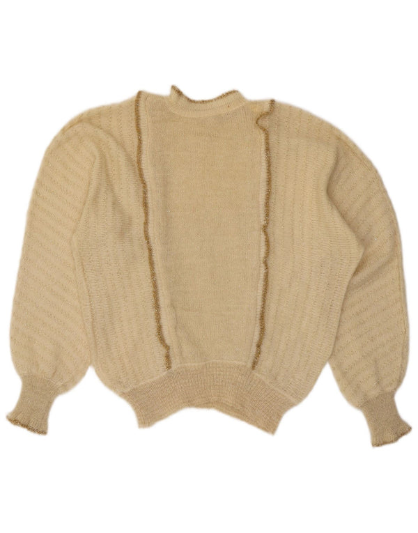 Vintage Womens Turtle Neck Jumper Sweater UK 14 Large Off White Flecked