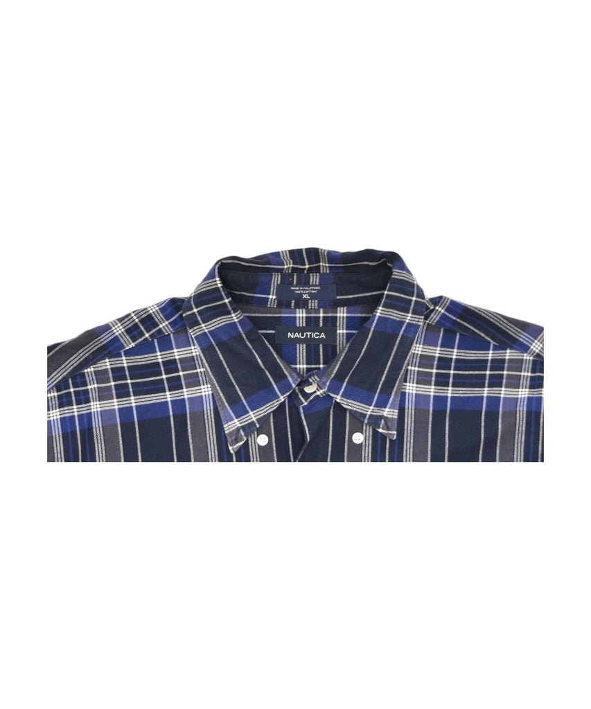 NAUTICA Mens Shirt XL Blue Plaid Cotton | Vintage | Thrift | Second-Hand | Used Clothing | Messina Hembry 