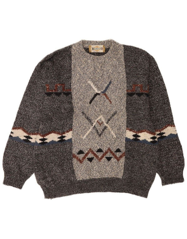 South Coast Mens Crew Neck Jumper Sweater XL Grey Geometric Acrylic