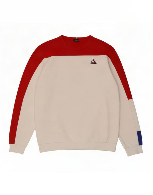 Le Coq Sportif Mens Sweatshirt Jumper XL White Colourblock Cotton