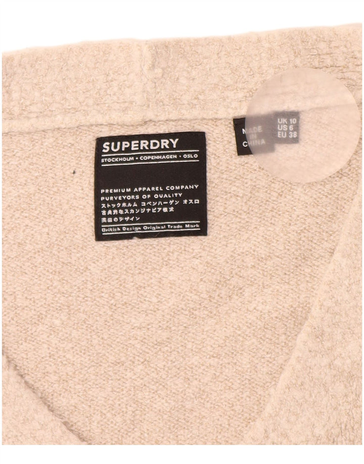 SUPERDRY Womens Oversized V-Neck Jumper Sweater UK 10 Small  Beige Acrylic