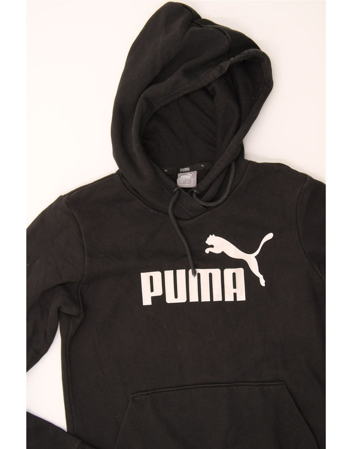 PUMA Womens Graphic Hoodie Jumper UK 8 Small  Black Vintage Puma and Second-Hand Puma from Messina Hembry 