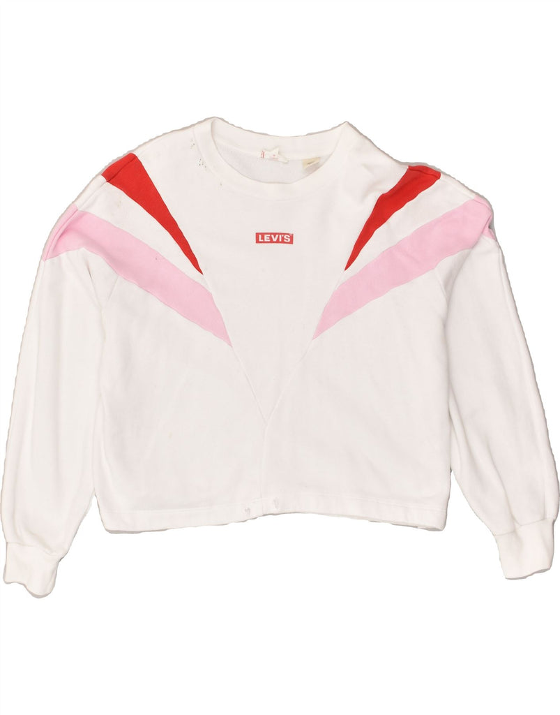 LEVI'S Womens Sweatshirt Jumper UK 10 Small White Colourblock Cotton | Vintage Levi's | Thrift | Second-Hand Levi's | Used Clothing | Messina Hembry 