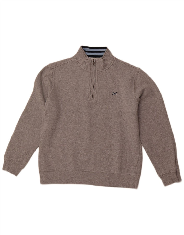 CREW CLOTHING Mens Zip Neck Sweatshirt Jumper Large Grey Cotton
