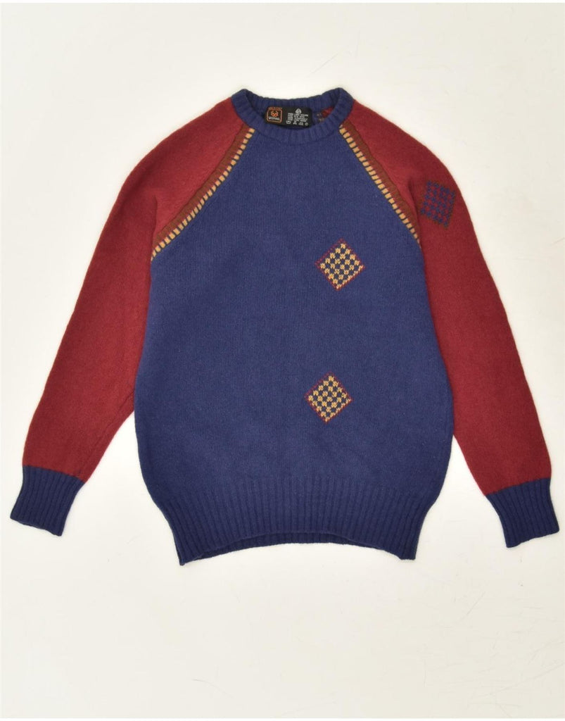 STEFANEL Womens Crew Neck Jumper Sweater IT 46 Large Navy Blue Colourblock | Vintage Stefanel | Thrift | Second-Hand Stefanel | Used Clothing | Messina Hembry 