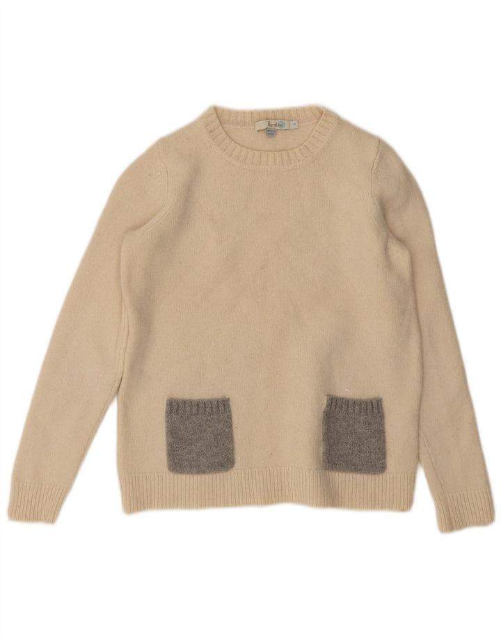 Boden Womens Crew Neck Jumper Sweater UK 10 Small Beige Colourblock Wool