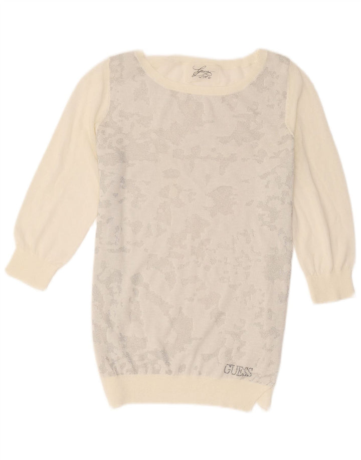 Guess Womens Boat Neck Jumper Sweater UK 14 Medium White Camouflage