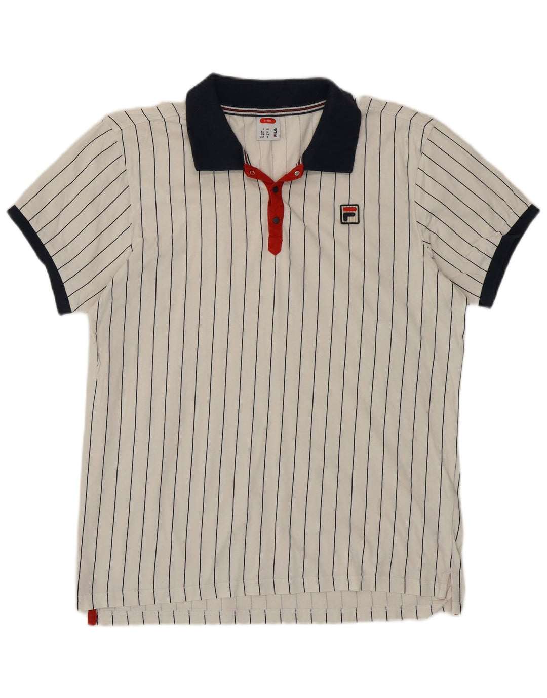 FILA Mens Tennis Polo Shirt Small White Pinstripe Cotton