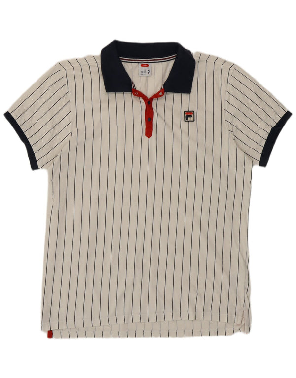 FILA Mens Tennis Polo Shirt Small White Pinstripe Cotton