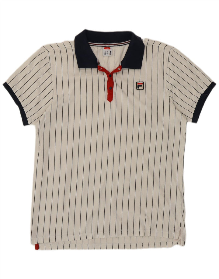 FILA Mens Tennis Polo Shirt Small White Pinstripe Cotton