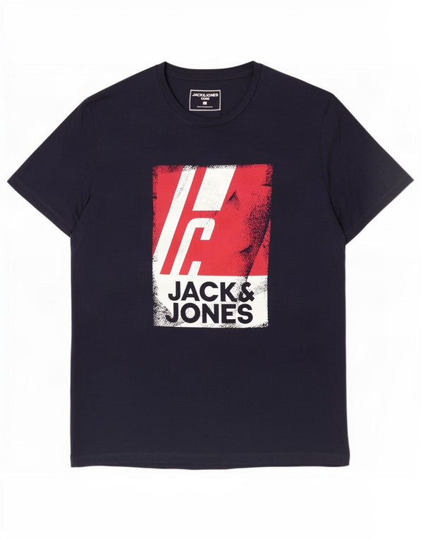 Jack & Jones Mens Graphic T-Shirt Top Medium Navy Blue Cotton