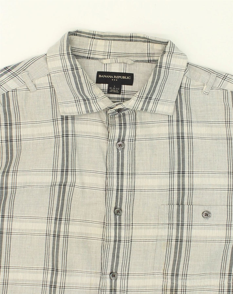 BANANA REPUBLIC Mens Shirt Size 16-16 1/2  Large Grey Check Cotton | Vintage Banana Republic | Thrift | Second-Hand Banana Republic | Used Clothing | Messina Hembry 