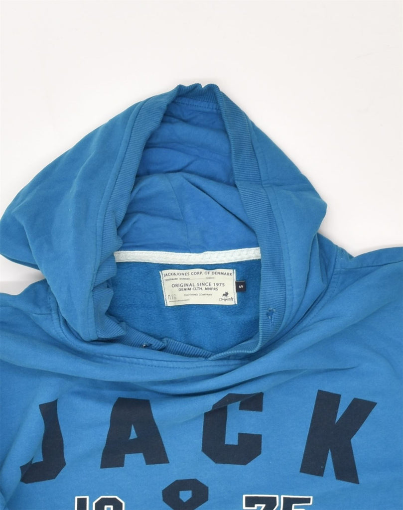 JACK & JONES Mens Graphic Hoodie Jumper Small Blue Cotton | Vintage Jack & Jones | Thrift | Second-Hand Jack & Jones | Used Clothing | Messina Hembry 