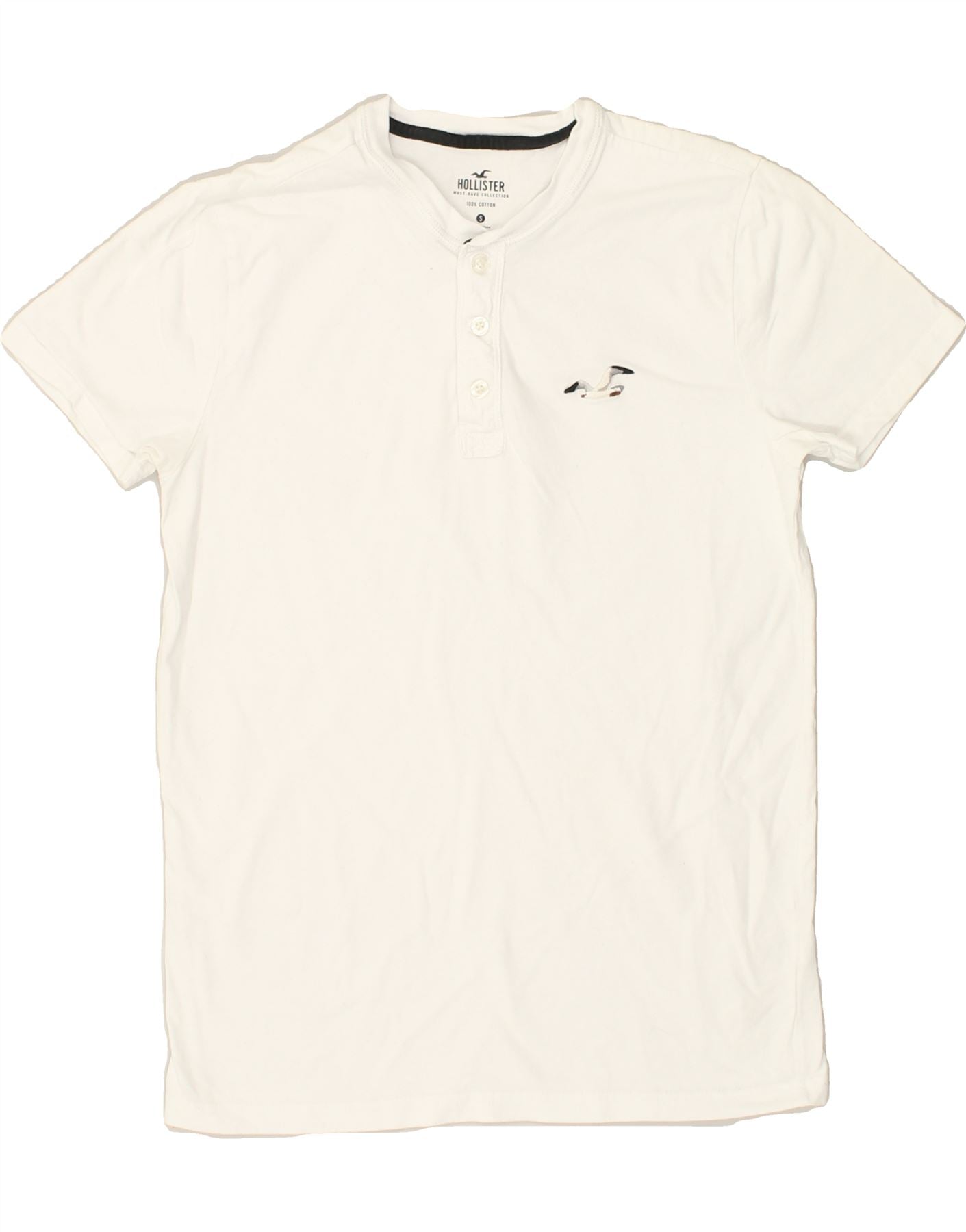 HOLLISTER Mens Henley T-Shirt Top Small White Cotton, Vintage &  Second-Hand Clothing Online