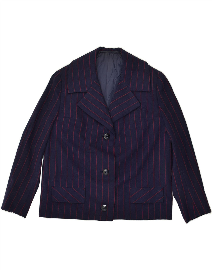 VINTAGE Womens 3 Button Blazer Jacket UK 14 Large Navy Blue Pinstripe | Vintage Vintage | Thrift | Second-Hand Vintage | Used Clothing | Messina Hembry 