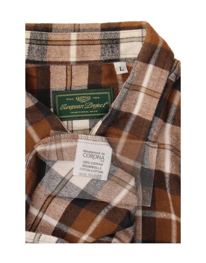 EUROPEAN PROJECT Mens Flannel Shirt Large Brown Check Cotton
