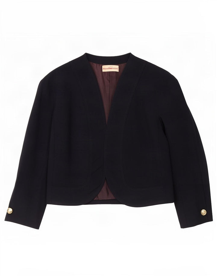 Roccobarocco Womens Open Bolero Jacket UK 12 Medium Navy Blue Wool