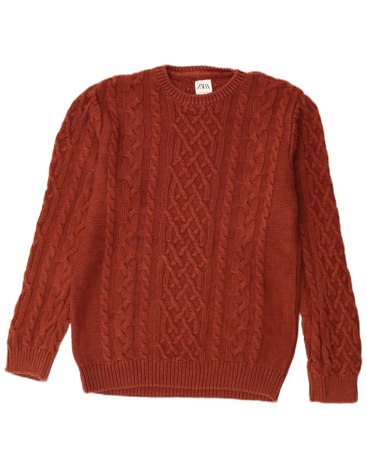 Zara Mens Crew Neck Jumper Sweater Medium Brown