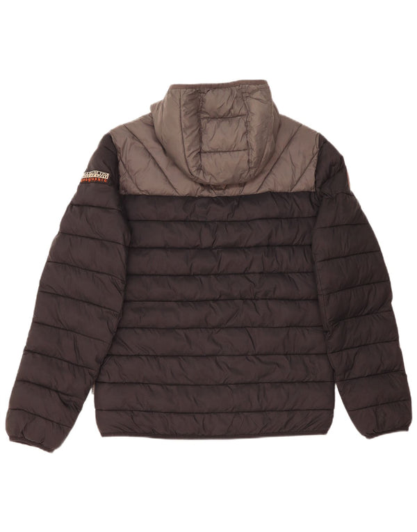 Napapijri Mens Hooded Padded Jacket UK 38 Medium Black Colourblock