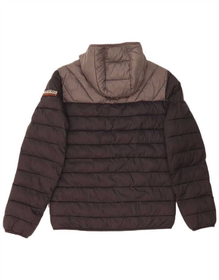 Napapijri Mens Hooded Padded Jacket UK 38 Medium Black Colourblock