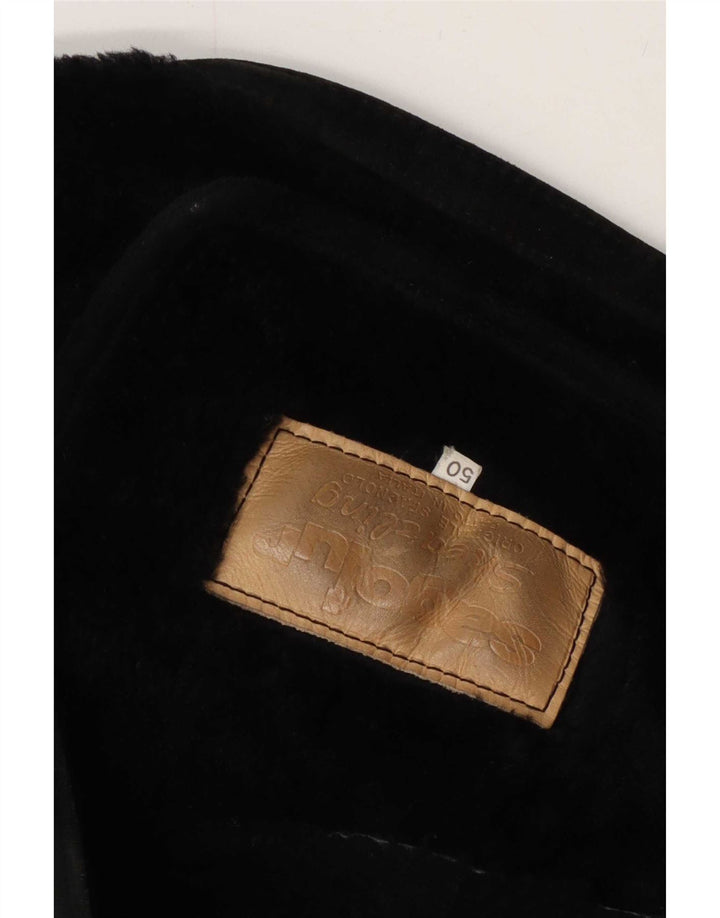 Vintage Womens Shearling Jacket IT 50 2XL Black