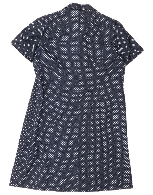 Vintage Womens Shift Dress UK 16 Large Navy Blue Spotted
