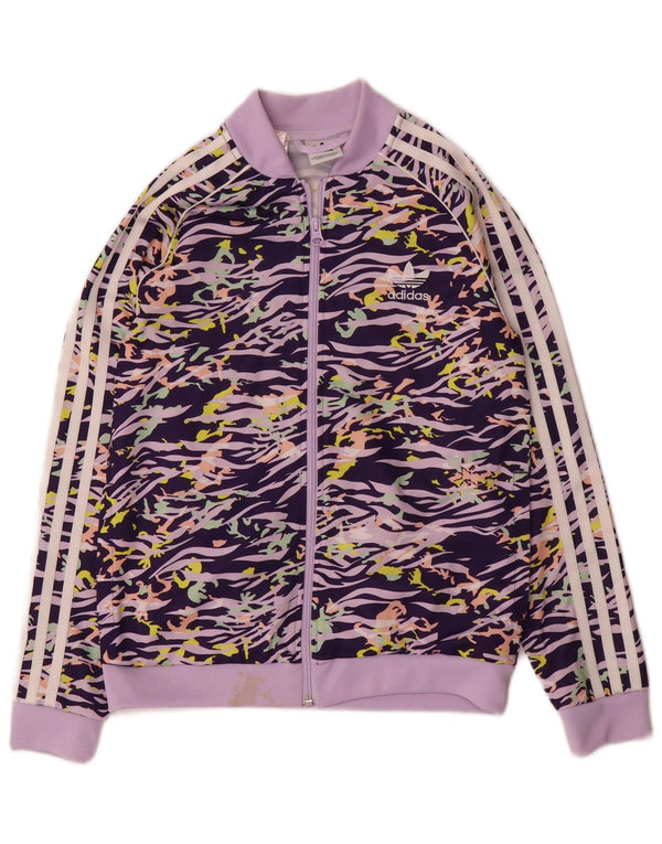 ADIDAS Girls Tracksuit Top Jacket 11-12 Years Purple Animal Print