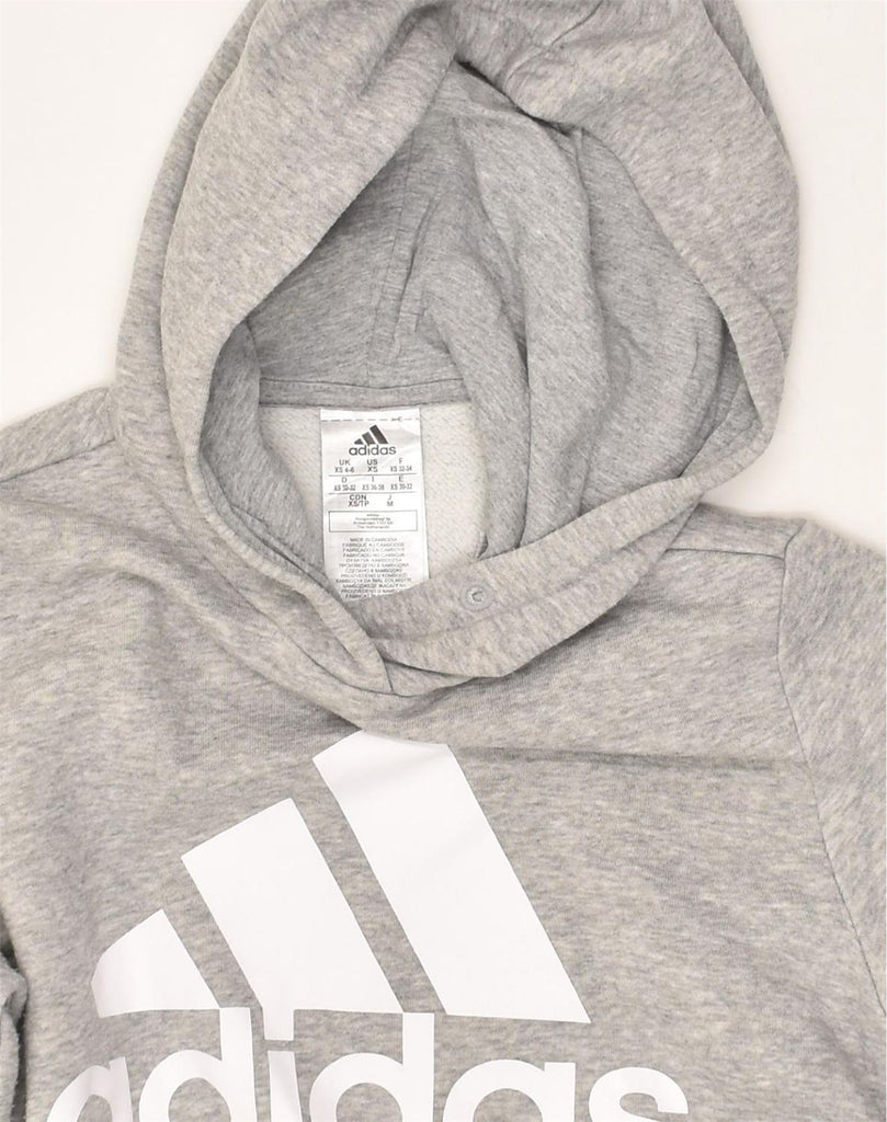 ADIDAS Womens Graphic Hoodie Jumper UK 4/6 XS Grey Cotton | Vintage Adidas | Thrift | Second-Hand Adidas | Used Clothing | Messina Hembry 