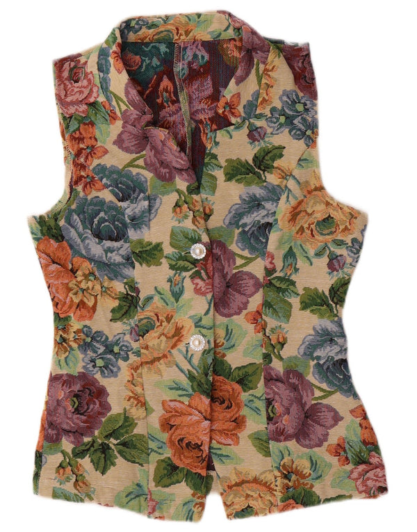 SHEIN Womens Waistcoat UK 10 Small Multicoloured Floral Polyester