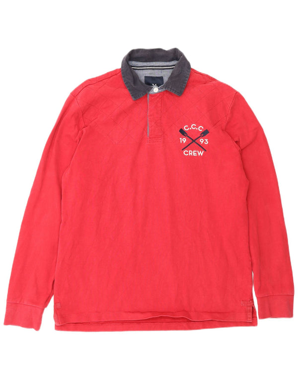 Crew Clothing Mens Long Sleeve Rugby Polo Shirt Medium Red Colourblock