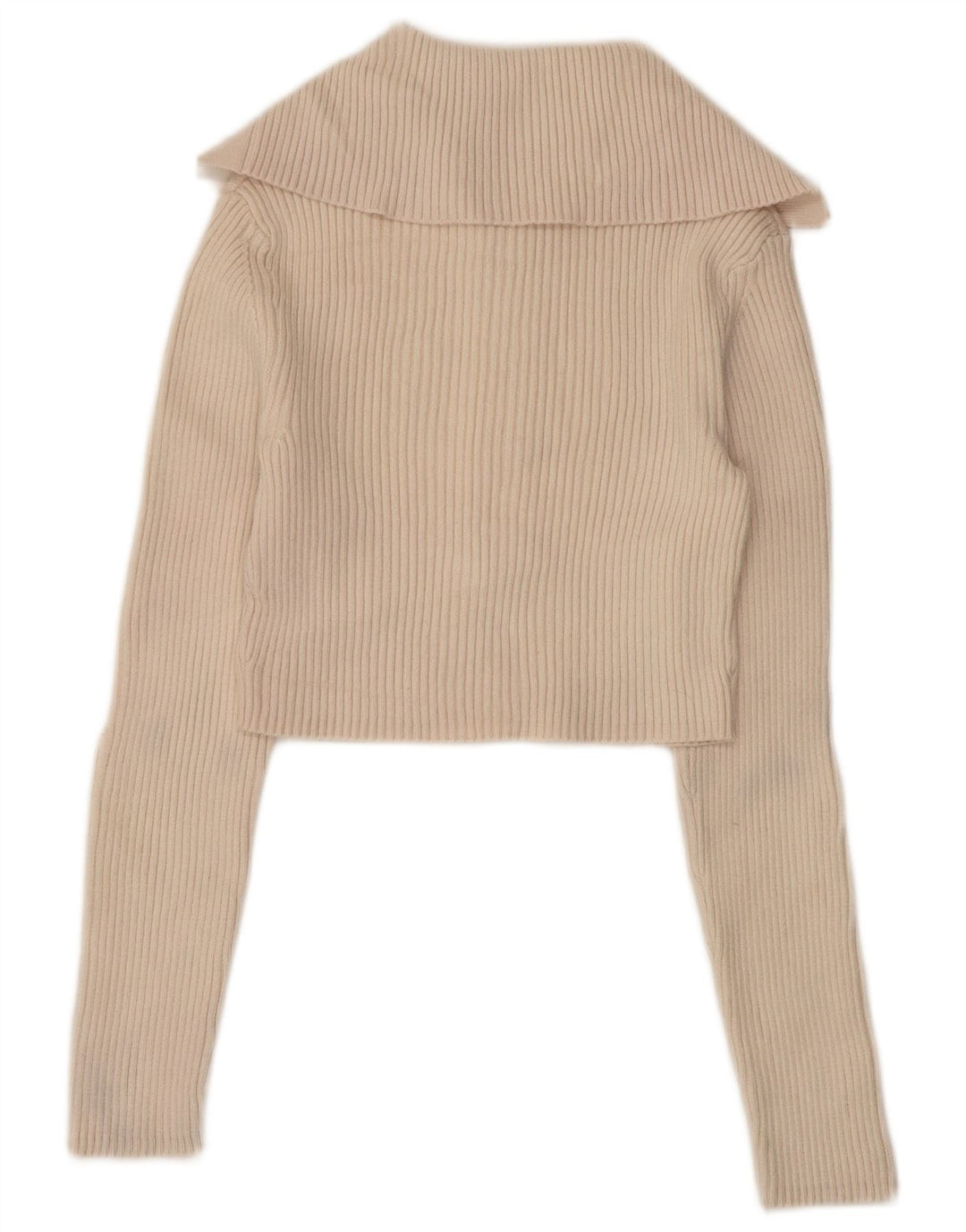 ZARA Womens Crop Polo Neck Jumper Sweater UK 12 Medium Beige Viscose