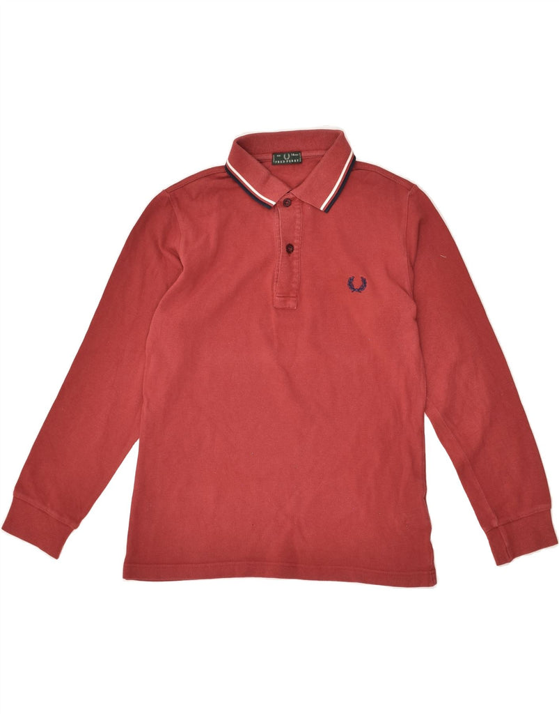 FRED PERRY Boys Long Sleeve Polo Shirt 13-14 Years Red Cotton Vintage Fred Perry and Second-Hand Fred Perry from Messina Hembry 