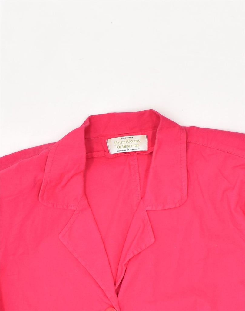 BENETTON Womens 1 Button Crop Blazer Jacket IT 42 Medium Pink Cotton | Vintage Benetton | Thrift | Second-Hand Benetton | Used Clothing | Messina Hembry 