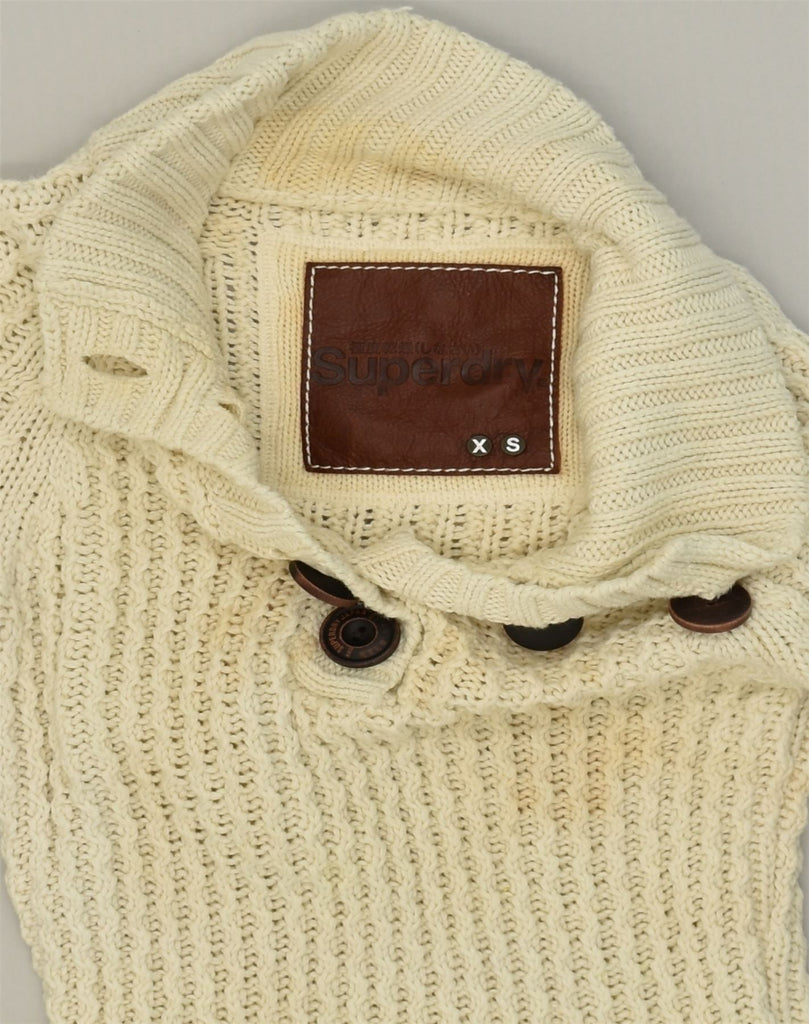 SUPERDRY Womens Button Neck Jumper Sweater UK 6 XS Beige Cotton | Vintage Superdry | Thrift | Second-Hand Superdry | Used Clothing | Messina Hembry 