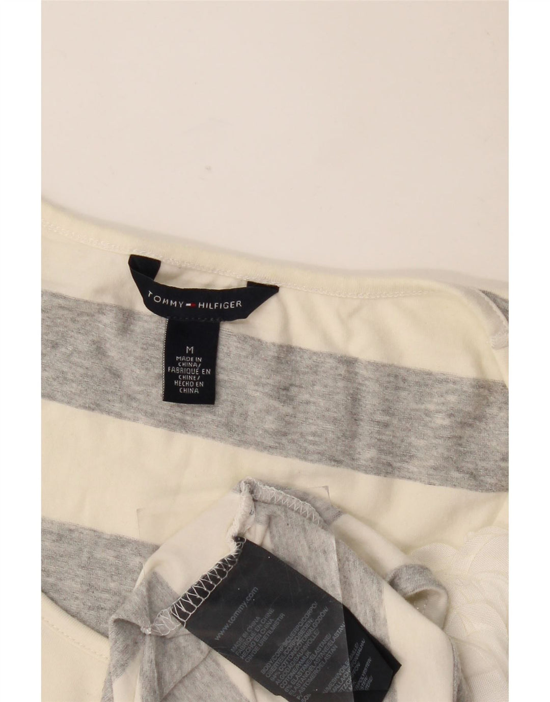 Tommy Hilfiger Womens T-Shirt Top UK 12 Medium Grey Striped Cotton