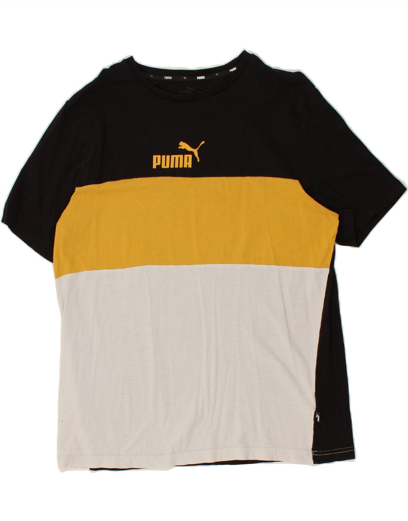 PUMA Mens Graphic T-Shirt Top XL Black Colourblock Cotton Vintage Puma and Second-Hand Puma from Messina Hembry 