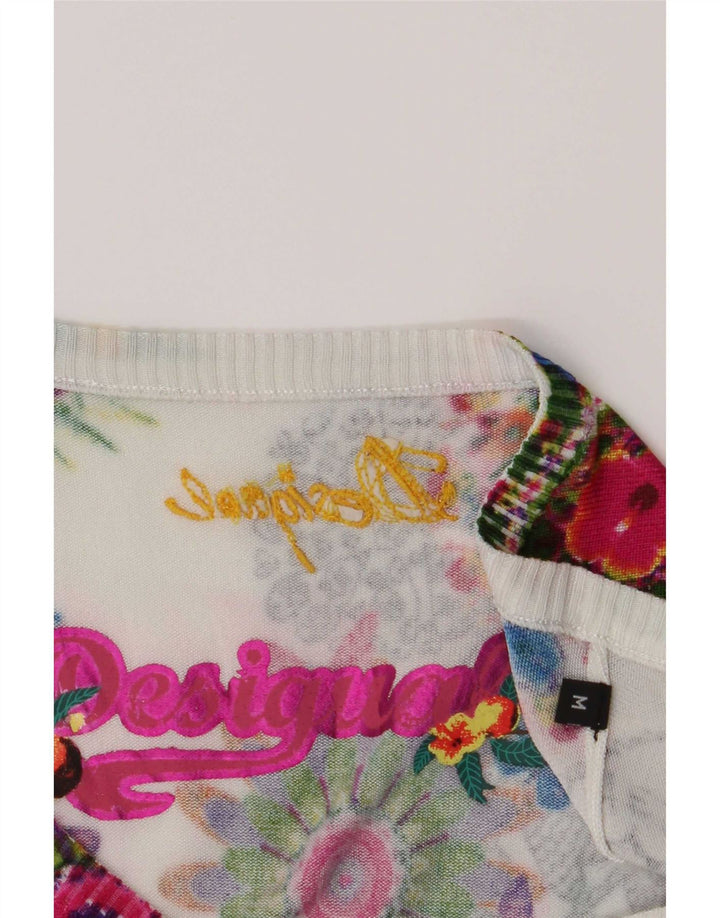 Desigual Womens V-Neck Jumper Sweater UK 12 Medium Multicoloured Floral