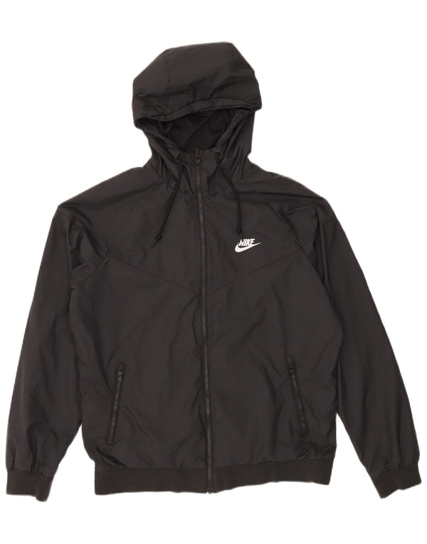 NIKE Mens Hooded Windbreaker Jacket UK 38 Medium Black Polyester
