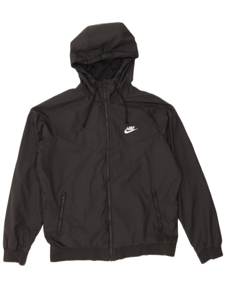 NIKE Mens Hooded Windbreaker Jacket UK 38 Medium Black Polyester