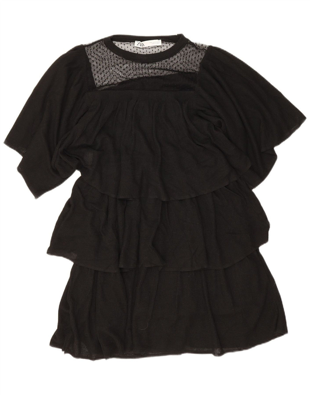 Zara Womens Tiered Dress UK 10 Small Black Viscose