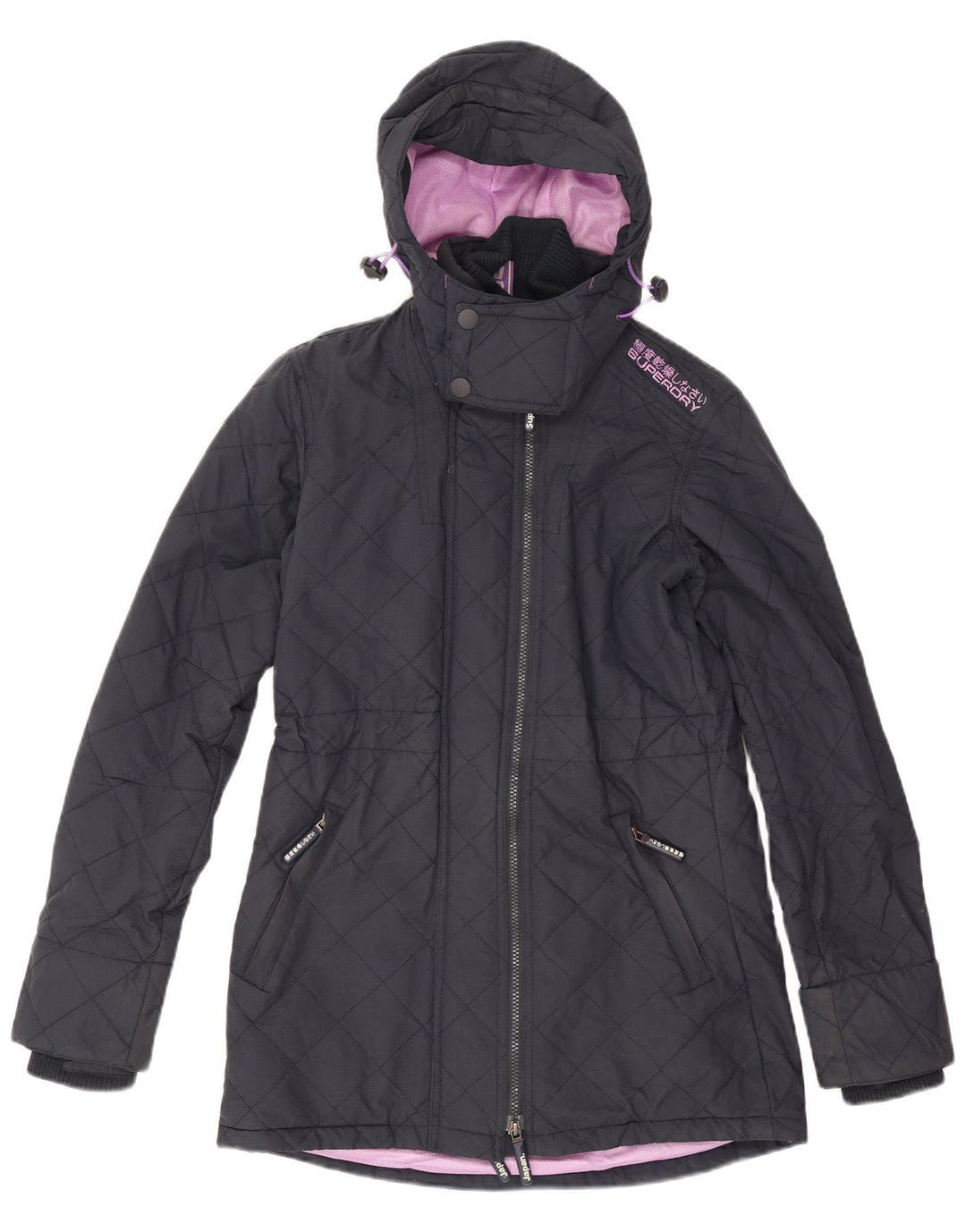 Superdry Womens Windparka Hooded Quilted Parka Jacket UK 10 Small Navy Blue