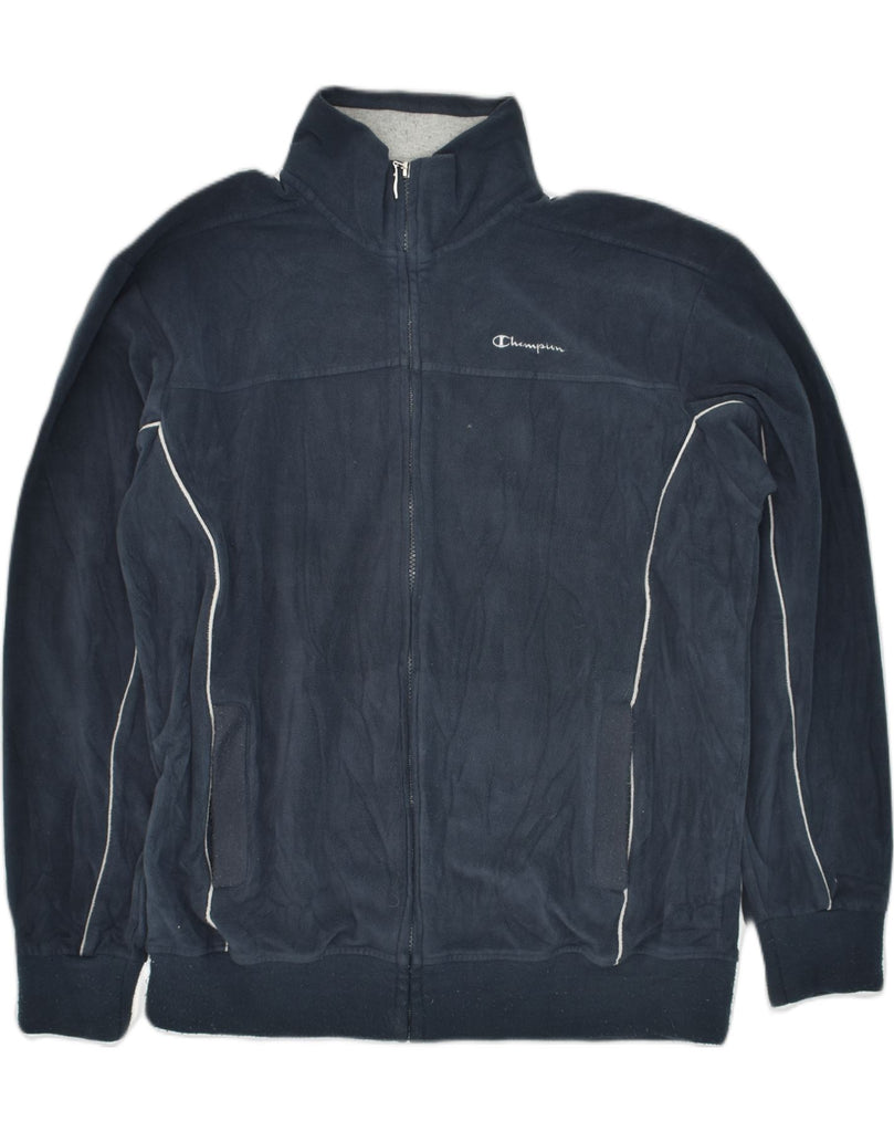 CHAMPION Mens Slim Fleece Jacket UK 42 XL Navy Blue | Vintage Champion | Thrift | Second-Hand Champion | Used Clothing | Messina Hembry 